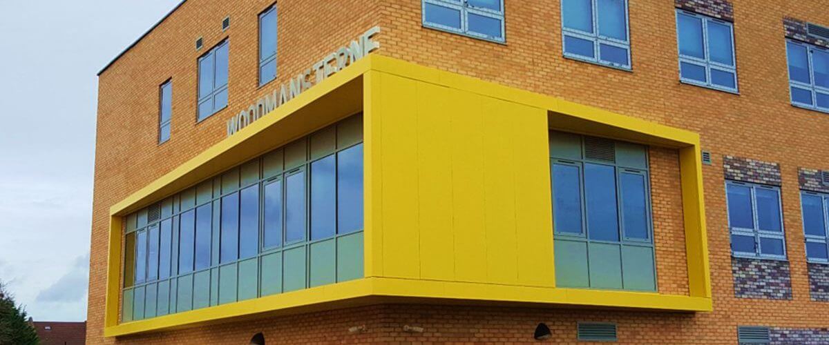 Woodmansterne School with new external modular architectural flashing contracted by DSM Ltd in Yorkshire